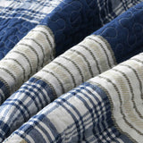 Blue Grey Buffalo Check Patchwork Quilted 3‑Piece Bedding Set