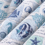 Coastal Marine Life Reversible 100% Cotton Quilted 3-Piece Bedding Set