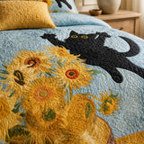 H.PAI Black Cat Sunflower Garden Quilted 3-Piece Bedding Set