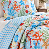 Coastal Coral Reef Reversible 100% Cotton Quilted 3-Piece Bedding Set