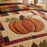 H.PAI Pumpkin Acorn Harvest Patchwork Quilted 3-Piece Bedding Set