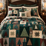 Primitive Tree Star Patchwork Quilted 3-Piece Bedding Set