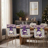 Purple Sequin Christmas Chair Back Covers, Gnome Snowman Reindeer Xmas Dining Chair Slipcovers