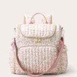 Floral Quilted Baby Diaper Bag Backpack With Stroller Straps