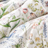 Vintage Botanical Floral Bird 100% Cotton 3-Piece Duvet Cover Bedding Set