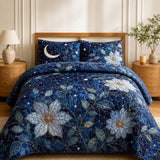 H.PAI Moonlit Floral Quilted 3-Piece Bedding Set – Celestial Botanical Quilted Bedding With Matching Pillow Shams