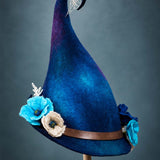 Gothic Blue Floral Spider Web Handcrafted Witch Hat