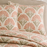 H.PAI Coral Botanical Bloom Quilted 3-Piece Bedding Set