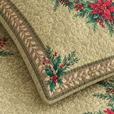 Poinsettia Christmas Wreath Quilted 3-Piece Bedding Set