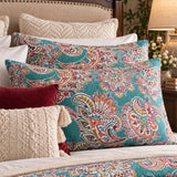 Turquoise Paisley Boho 100% Cotton Quilted Bedding Set
