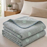 Vintage Sage Green Leaf Jacquard Quilted Throw Three‑Layer Gauze Cotton Blanket