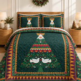 Folk Art Angel Christmas Tree Quilted 3-Piece Bedding Set