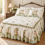 Vintage Blush Floral 100% Cotton Quilted Bed Skirt Set