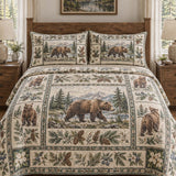 Mountain Bear Pine Forest Quilted 3-Piece Bedding Set
