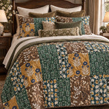 Botanical Floral Patchwork Quilted 3-Piece Bedding Set