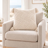 Cream Geometric Tassel Knitted Pillow Cover