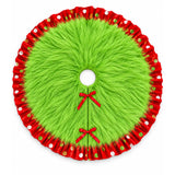 Whimsical Green Faux Fur Christmas Tree Skirt With Red Polka Dot Ruffle