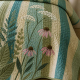 H.PAI Wildflower Meadow Quilted 3-Piece Bedding Set – Cottage Garden Quilted Bedding With Matching Pillow Shams