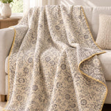 Vintage Floral Jacquard Quilted Throw Three‑Layer Gauze Cotton Blanket