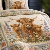 H.PAI Garden Highland Cow Gathering 3-Piece Quilted Bedding Set
