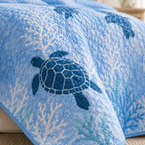 H.PAI Blue Sea Turtle Coral Reef Coastal Quilted 3-Piece Bedding Set