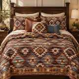 Southwestern Geometric Patchwork Quilted 3-Piece Bedding Set