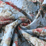 Light Blue Vintage Rose Floral Quilted 3‑Piece Bedding Set