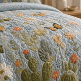 H.PAI Southwestern Cactus Landscape Quilted 3-Piece Bedding Set – Rustic Western Quilted Bedding with Matching Pillow Shams