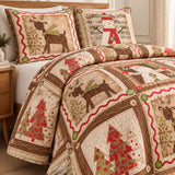 Rustic Reindeer Snowman Christmas Quilted 3-Piece Bedding Set
