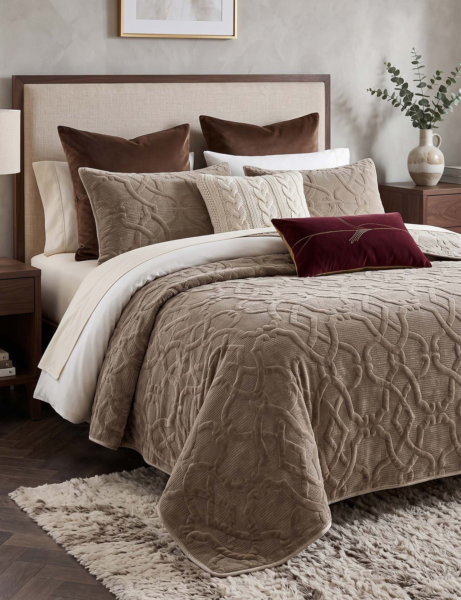 Geometric Velvet Solid Color Quilted 3-Piece Bedding Set