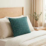 Dark Green Tweed Grid Throw Pillow Cover