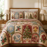 Christmas Chapel Window Quilted 3-Piece Bedding Set