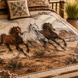 H.PAI Equestrian Horse Patchwork Quilted 3-Piece Bedding Set – Vintage Country Quilted Bedding with Matching Pillow Shams