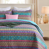 Turquoise Boho Stripe Quilted 3-Piece Bedding Set