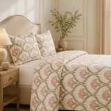 H.PAI Blush Floral Meadow Quilted 3-Piece Bedding Set