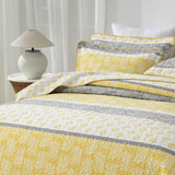 Yellow Grey Paisley Stripe Quilted 3‑Piece Bedding Set