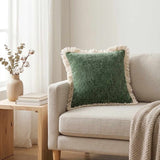 Sage Green Chenille Fringe Throw Pillow Cover