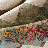 Sage Floral Patchwork Embroidered 100% Cotton Quilted 3-Piece Bedding Set