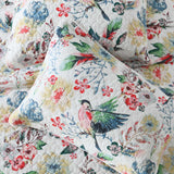Vintage Bird Floral Garden Print Quilted 3‑Piece Bedding Set