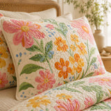 H.PAI Colorful Wildflower Meadow Quilted 3-Piece Bedding Set