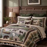 Woodland Bear and Moose Patchwork Quilted 3-Piece Bedding Set