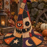 Patchwork Button-Eye Monster Gothic Handcrafted Quilted Witch Hat