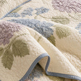 H.PAI Hydrangea Floral Quilted 3-Piece Bedding Set – Luxury Quilted Bedding with Matching Pillow Shams
