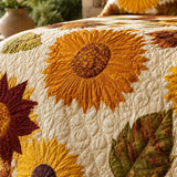H.PAI Sunflower Floral Quilted 3-Piece Bedding Set – Luxury Quilted Bedding With Matching Pillow Shams