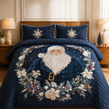 Blue Santa 3‑Piece Quilted Bedding Set