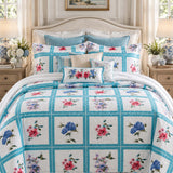 Vintage Purple Rose Stripe Quilted 3-Piece Bedding Set