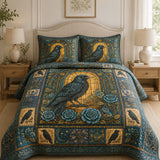 H.PAI Raven Golden Rose Garden Quilted 3-Piece Bedding Set