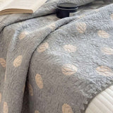Vintage Gray Leaf Dot Jacquard Quilted Throw Three‑Layer Gauze Cotton Blanket