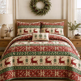 Reindeer Nordic Christmas Quilted 3-Piece Bedding Set