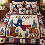 Texas Longhorn Bluebonnet Star Patchwork Quilted 3-Piece Bedding Set